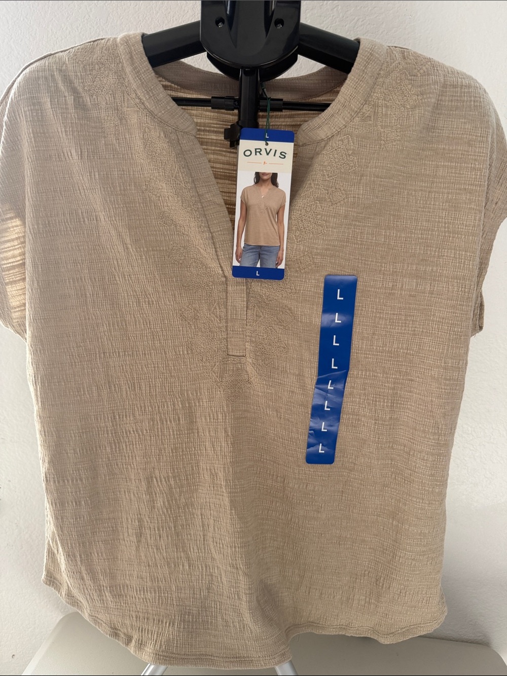 Orvis Beige Textured Short-Sleeve Henley Shirt
